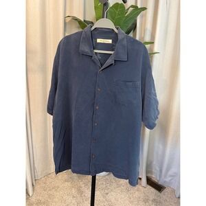 Tommy Bahama Mens XL Blue 100% Silk Waffle Weave Short Sleeve Camp Shirt Pocket